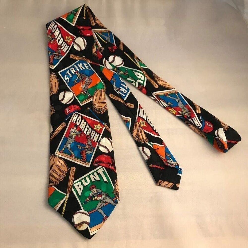 #1209 ADDICTION 1992 BASEBALL THEME SILK MEN'S NECKTIE 58X4